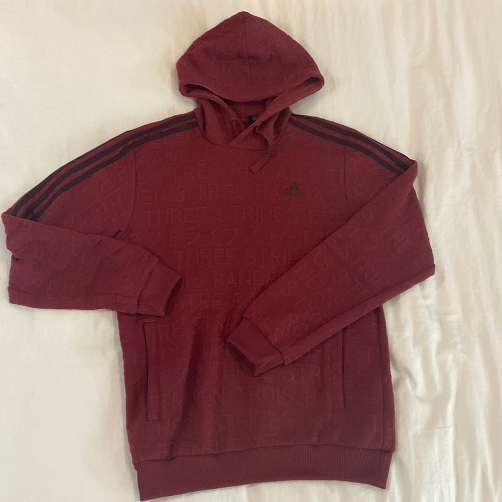 Maroon Adidas 3 Stripes Hoodie